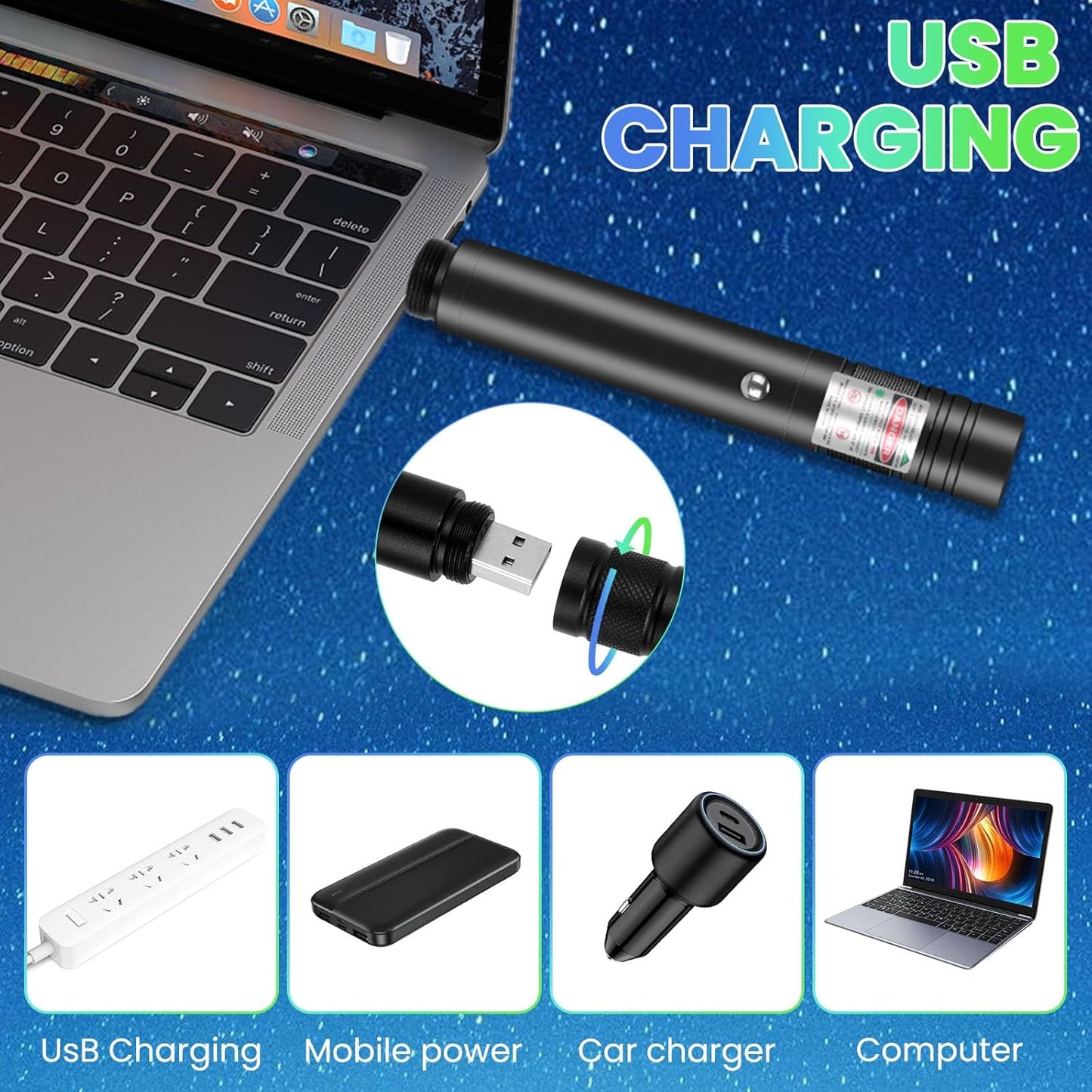 Rechargeable Green Laser Pointer High Power, Long Range Green Beam Laser Pointer with Star Cap for Astronomy, Architecture, Outdoor Adventures