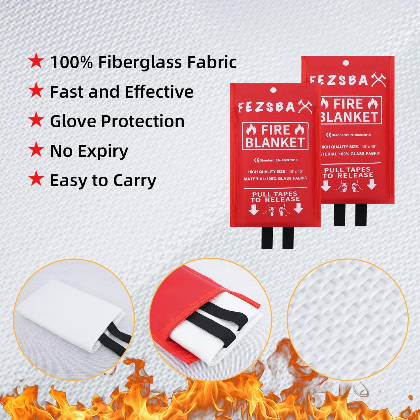 FezsbaX Emergency Fire Blankets,Fire Safety Blanket for Kitchen Home, Fire Supression Blanket Good for School Safety, Fireplace, and Camping,Hurricane Preparedness Items (8, Pack 40x40 inches)