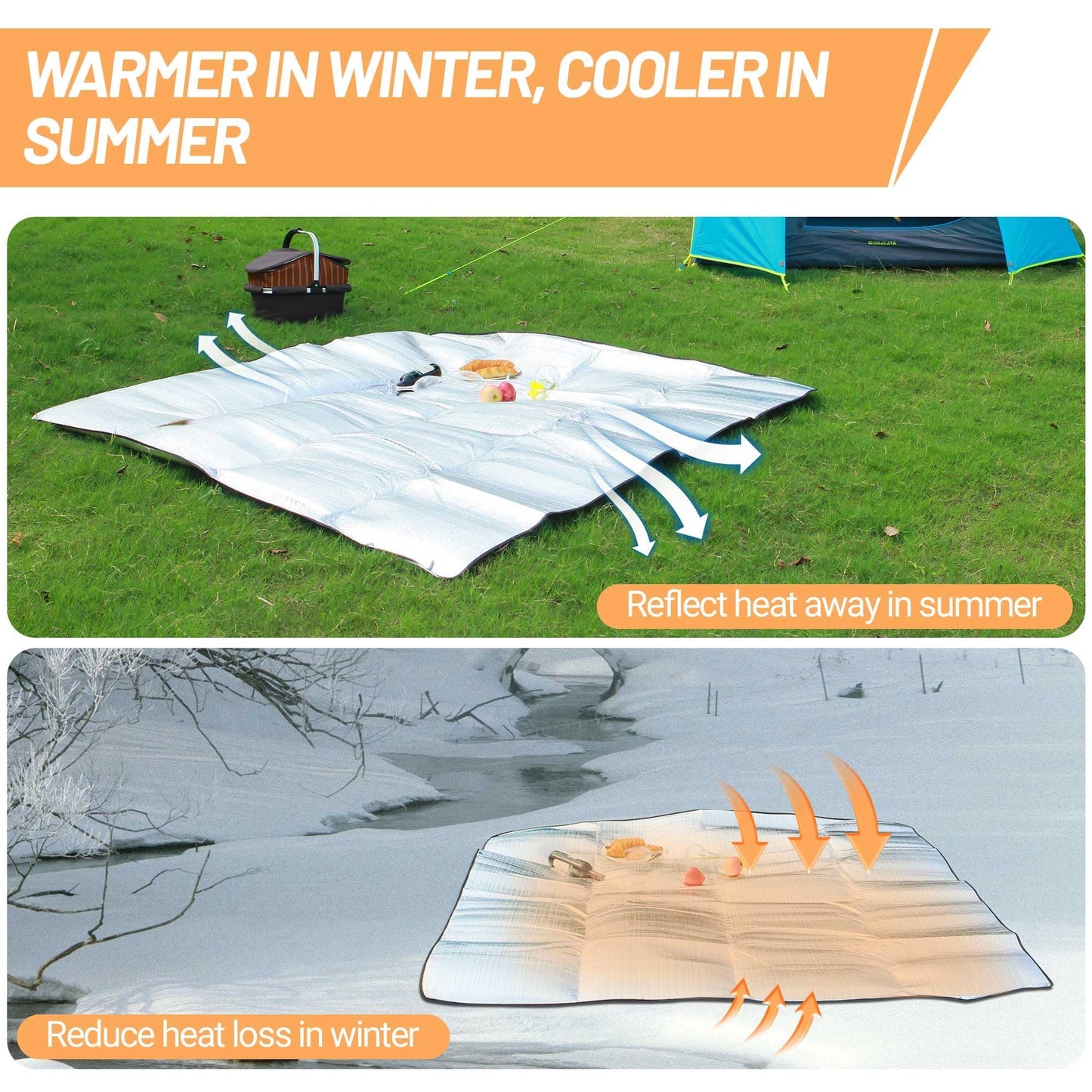 喜马拉雅 Himalaya Foam Foil Blanket Lightweight Camping Mat Outdoor Roll-up Portable Waterproof Sleeping Mat for Hiking Backpacking Double-Sided Aluminum Camping Accessories(78"x59")