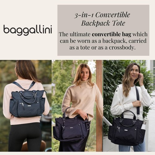 Baggallini Womens 3-in-1 Convertible Backpack, Black Hydrangea, One Size US