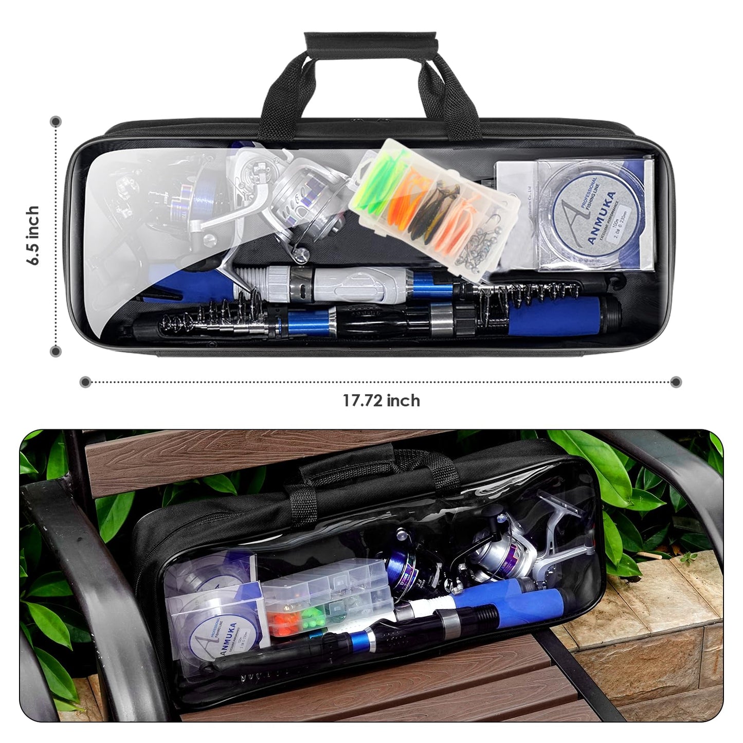 Fishing Rod and Reel Combo,2PCS Collapsible Fishing Rod Set, Lines and a Carrier Bag,Fishing Pole Kit for Saltwater Freshwater