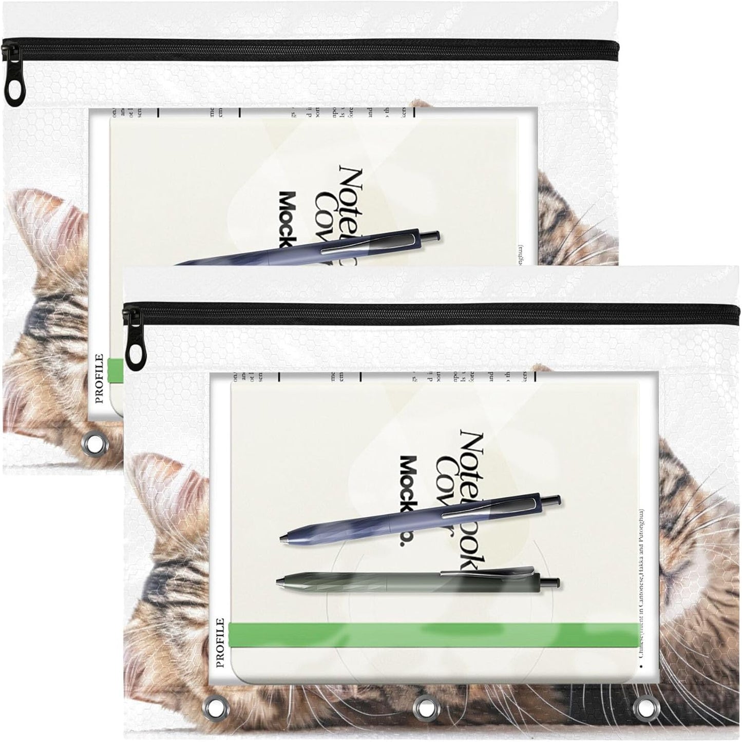 Largemouth Bass Fish 2 Pack 3 Ring Binder Pocket A4 Size Binder Pouches Clear PVC Loose Leaf Folder Sleeves Storage Bags for Files, Documents