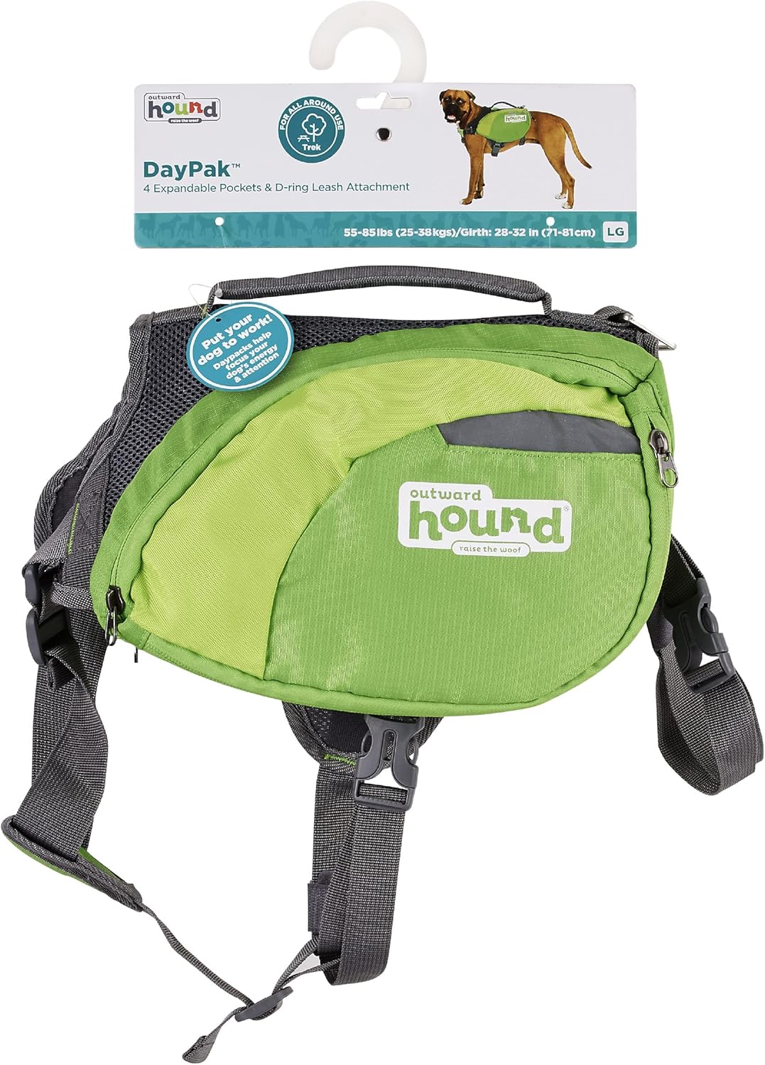 Outward Hound DayPak Green Dog Saddleback Backpack, Large
