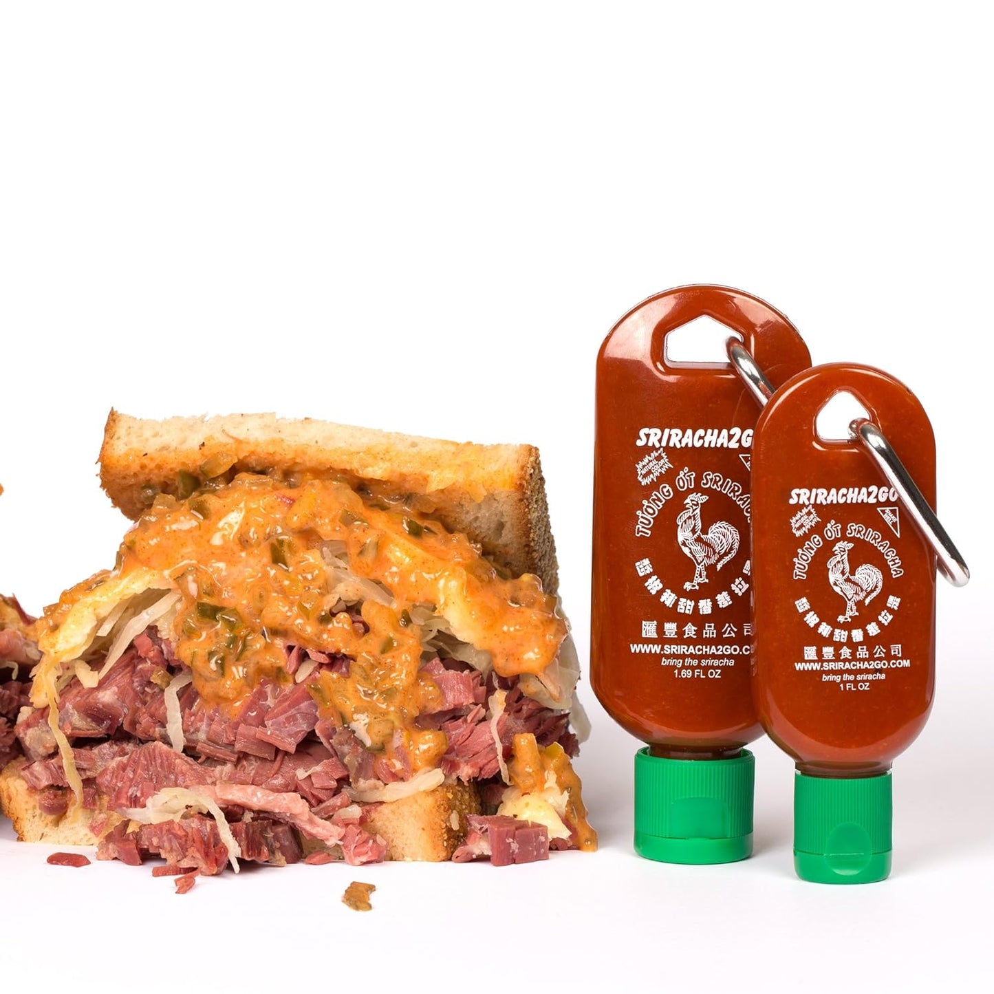 Sriracha2Go 3-Pack - BPA Free, TSA Approved, Leak Proof, Reusable, Stainless Steel Carabiner Clip