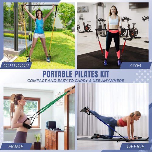 Verde Acqua Pilates Essentials Kit for Short Women with Resistance Bands - Multifunctional Pilates Sculpt Bar - Home Gym Workout Equipment - Includes Exercise Chart for Full Body Workout