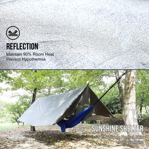 LYN Extra Large Zipper Reusable Survival Emergency Shelter Tent,Thermal Waterproof Fireproof Lightweight Bugout, with ParacordâStake for Camping,First Aid,Hiking&Bushcraft