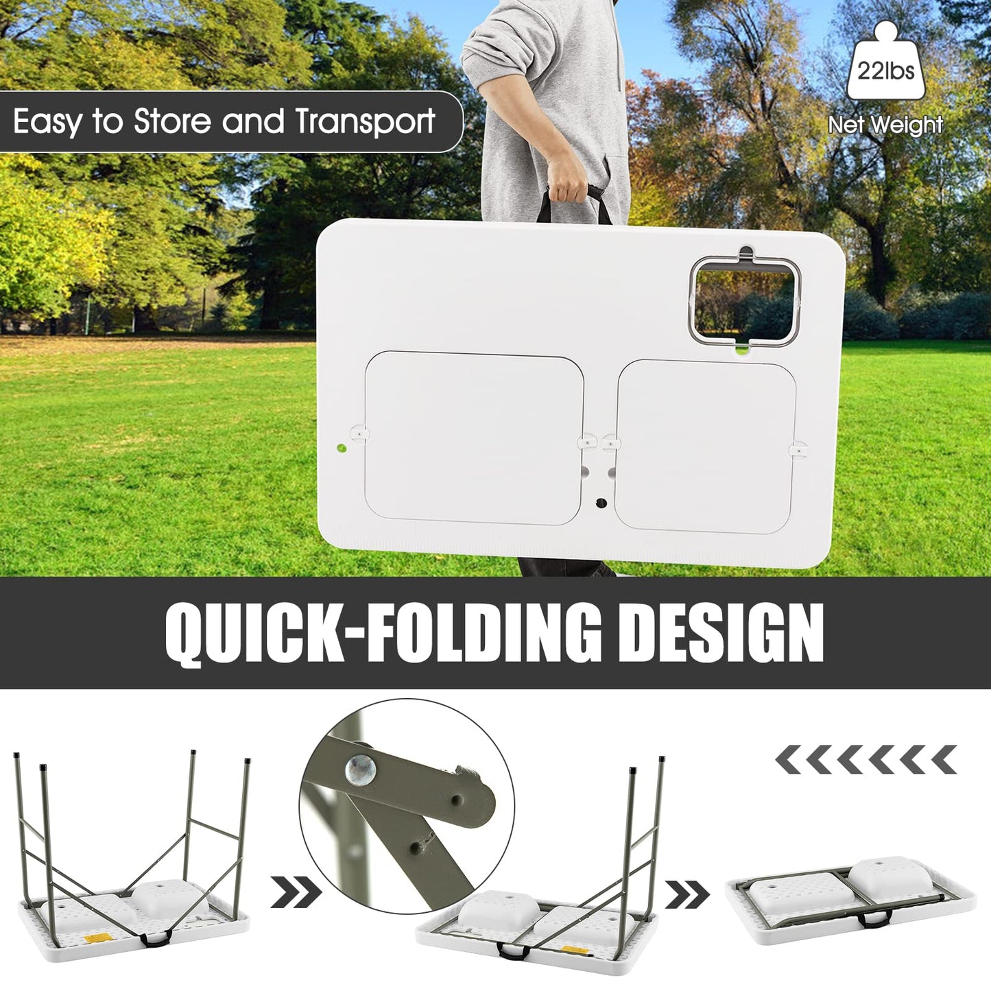 Julimoon Folding Fish Cleaning Table, Portable Camping Table w/ 2 Sinks, 360° Rotatable Faucet, Heavy Duty Camping Sink Station w/Hose Hook Up, Outdoor Fillet Picnic Table for Camping, Beach, White