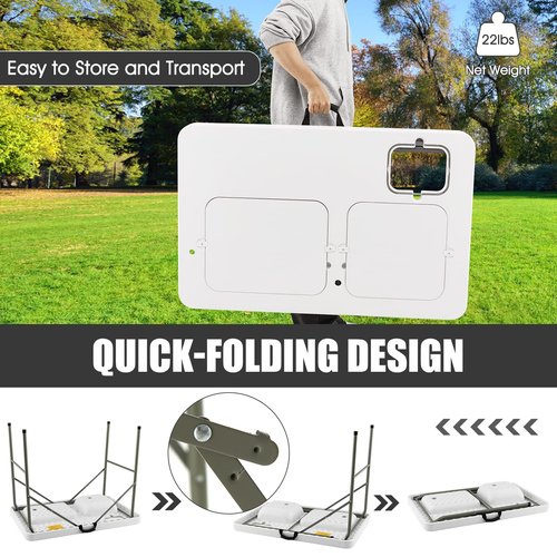 Julimoon Folding Fish Cleaning Table, Portable Camping Table w/ 2 Sinks, 360° Rotatable Faucet, Heavy Duty Camping Sink Station w/Hose Hook Up, Outdoor Fillet Picnic Table for Camping, Beach, White