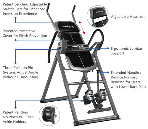 Innova ITX1200A Inversion Table with Adjustable Stretch Bars for Optimal Slope Inversion and Full Body Stretch, Silver/Black