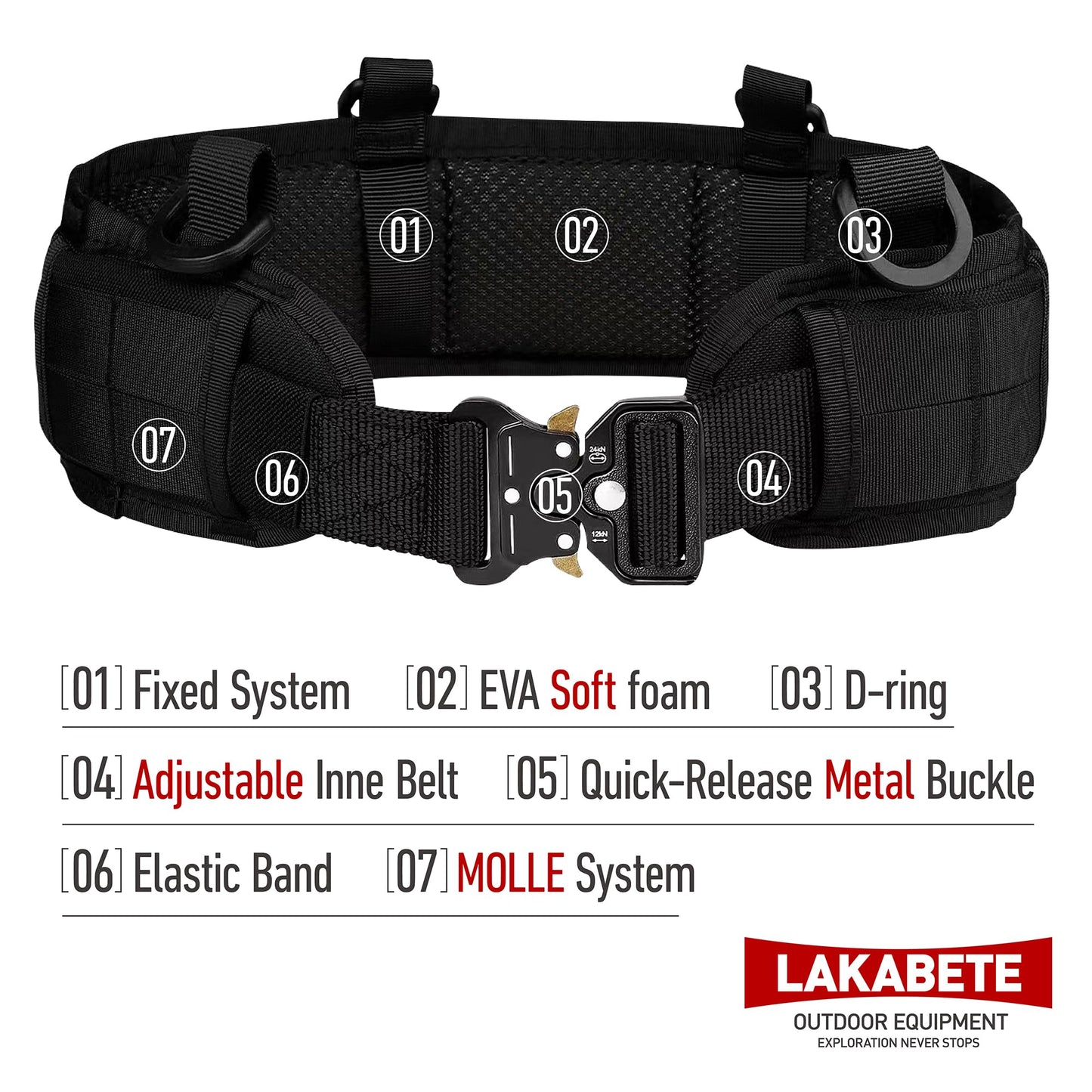 LAKABETE Tactical Battle Belt Molle Belts with Pouches for Sports Outdoors Hunting (blk)