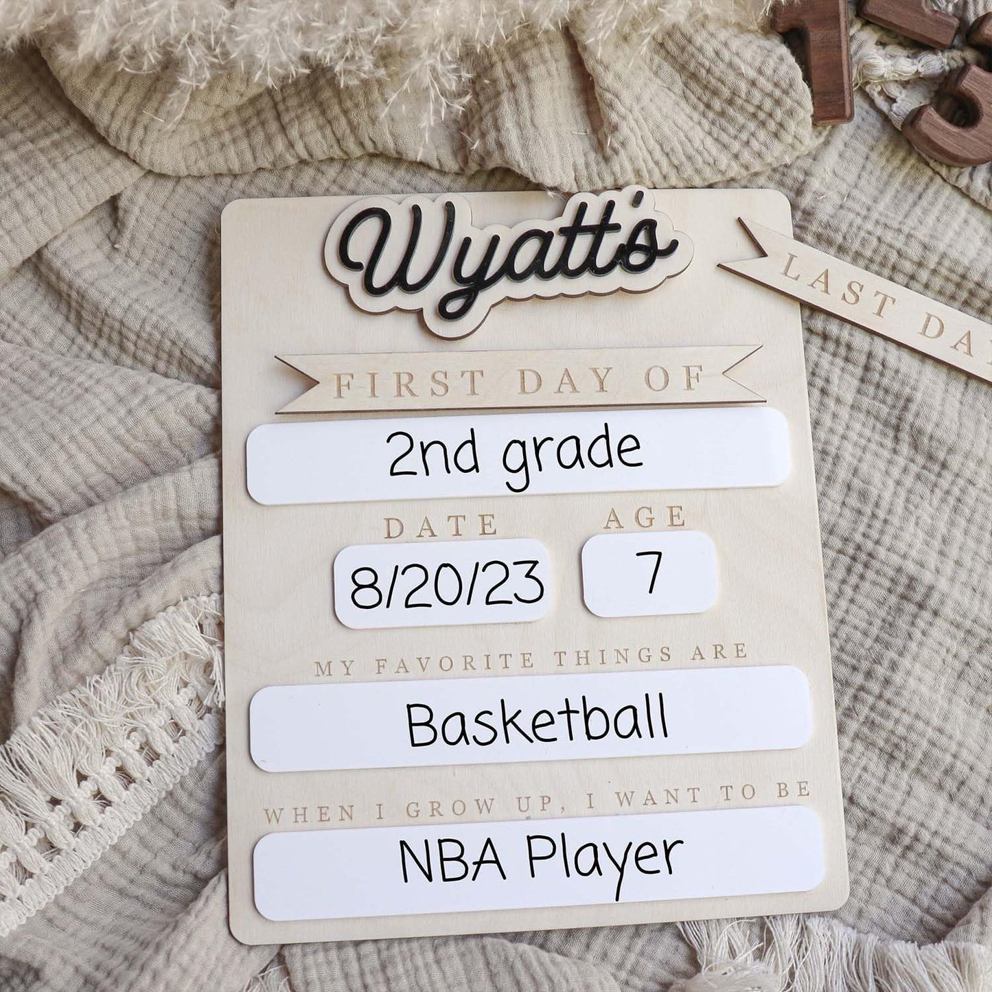 Custom First Day of School Sign - Personalized First and Last Day of School Board, Reusable Wooden Photo Prop with Name, Back to Schools Board with Interchangeable Pieces, Style 01