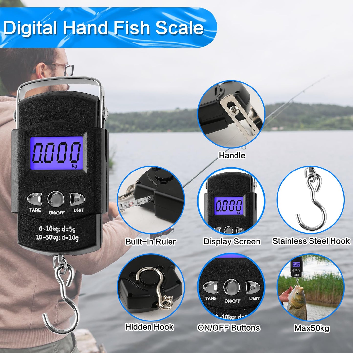 113Pcs Fishing Tool Kit, Fishing Bag, Fishing Pliers Hook Remover, Fish Lip Gripper, Fishing Lures Hook Tackle Box, Handheld Digital Scale, Ice Fly Fishing Gear Accessories Set Fishermen Gift (Camo)