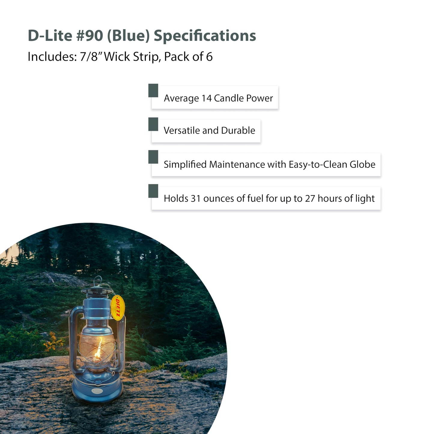 Light of Mine - Dietz #90 D-Lite Blue Oil Lantern with 7/8" Replacement Wick Strips (Blue)
