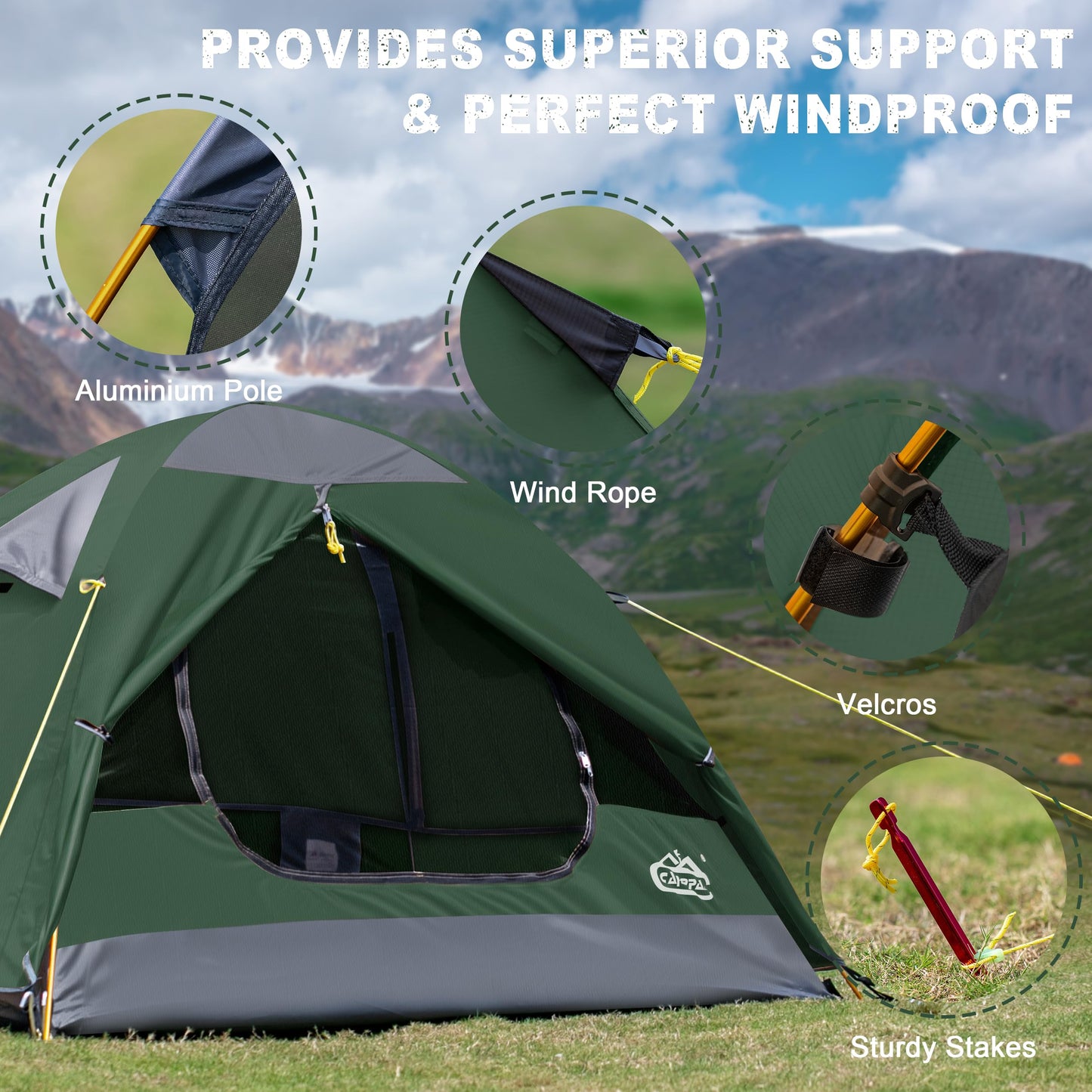1 Person Backpacking Tent, Lightweight Compact Single Person Tent, Waterproof Windproof Easy Setup Freestanding One Man Tent for Camping Hiking Cycling Biking Mountaineering - Green