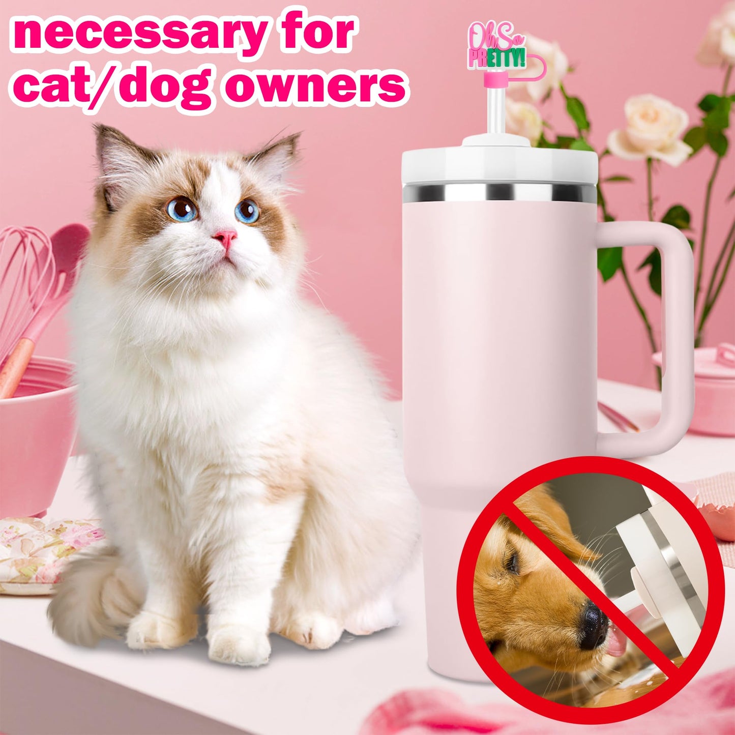 12Pcs Pink Girl Straw Cap Covers for 40oz Stanley Cup Silicone Dust Straws Caps Straw Topper Tips for 0.4inch Straws Cup Accessories