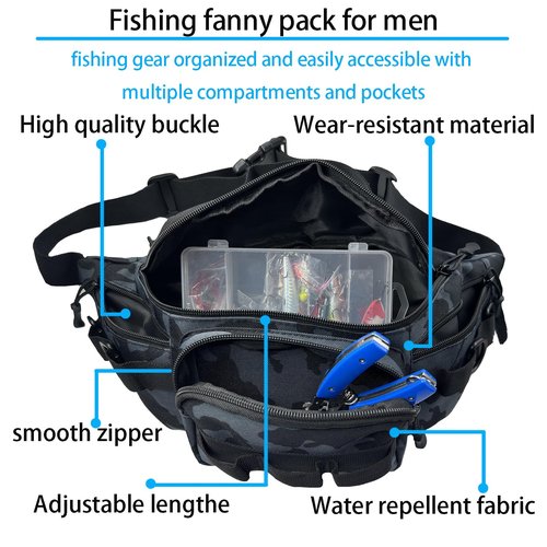 Chardime Fishing Fanny Pack-Fishing fanny pack for men-Easy to use and adjust Plenty of space for fishing waist pack(Yellow camouflage)