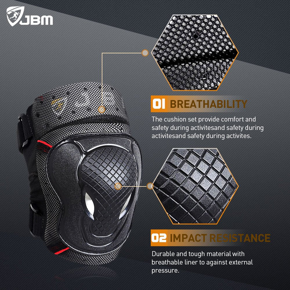 JBM Teenager Adult Bike Knee Pads and Elbow Pads with Wrist Guards Protective Gear Set for Biking, Riding, Cycling and Multi Sports Safety Scooter, Skateboard, Bicycle