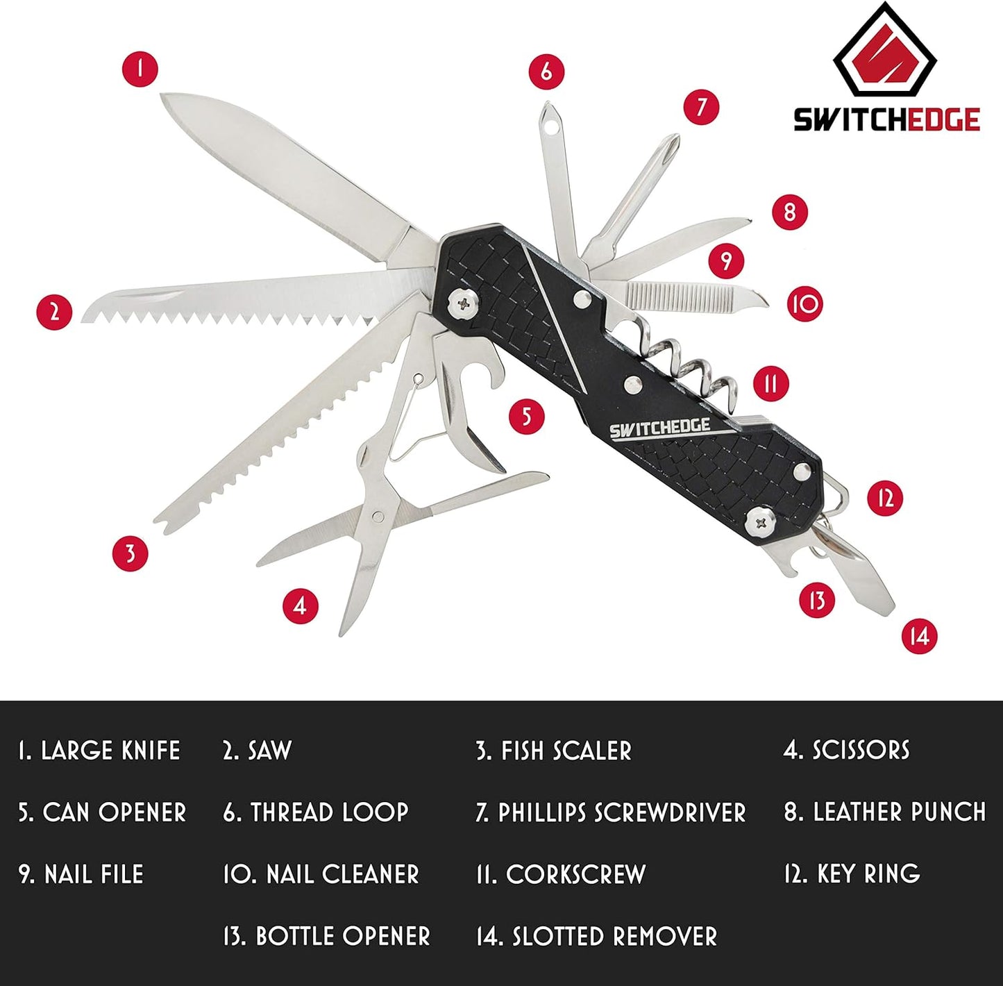 14 Tools in One Black Pocket Knife
