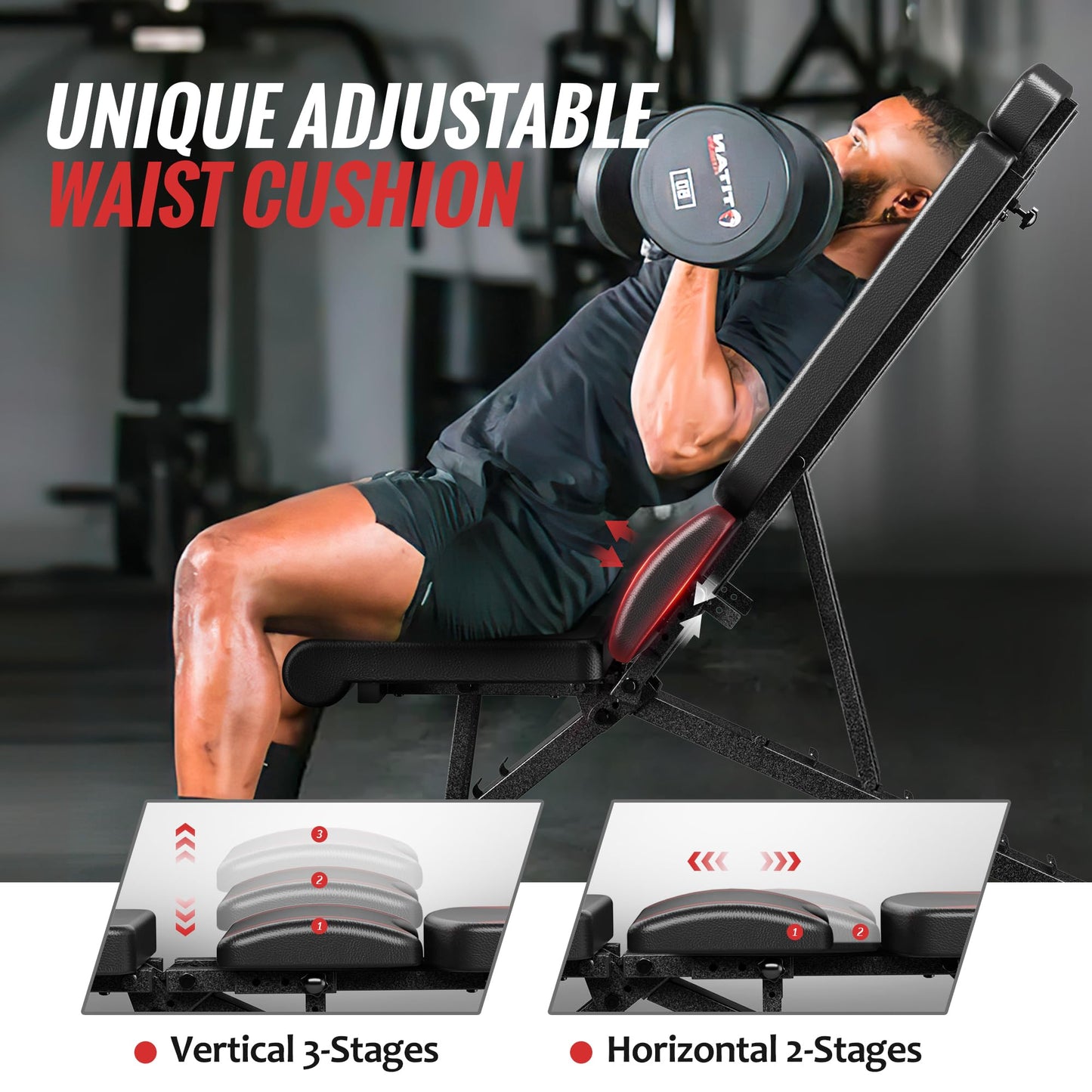 Adjustable Weight Bench for Home Gym with Headrest - Foldable Workout Bench Press, 800lb Capacity for Exercises Incline Flat Decline Sit-Ups