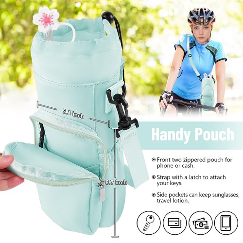 2win2buy Stanley Tumbler Carrier Bag - Water Bottle Holder with Strap - Sling Bag for 40 oz Cup - Green, Floral Pattern
