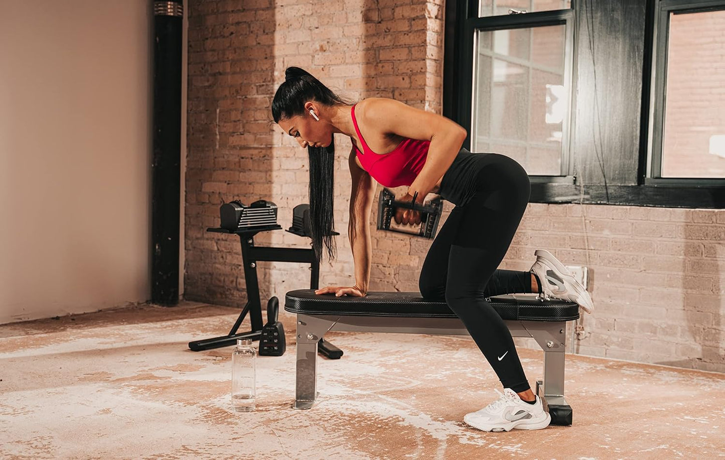 POWERBLOCK Travel Bench, Workout Bench, Folds Up for Easy Storage, Innovative Workout Equipment, Home & Commercial Gyms, Comfortable High Density Foam Upholstery Silver