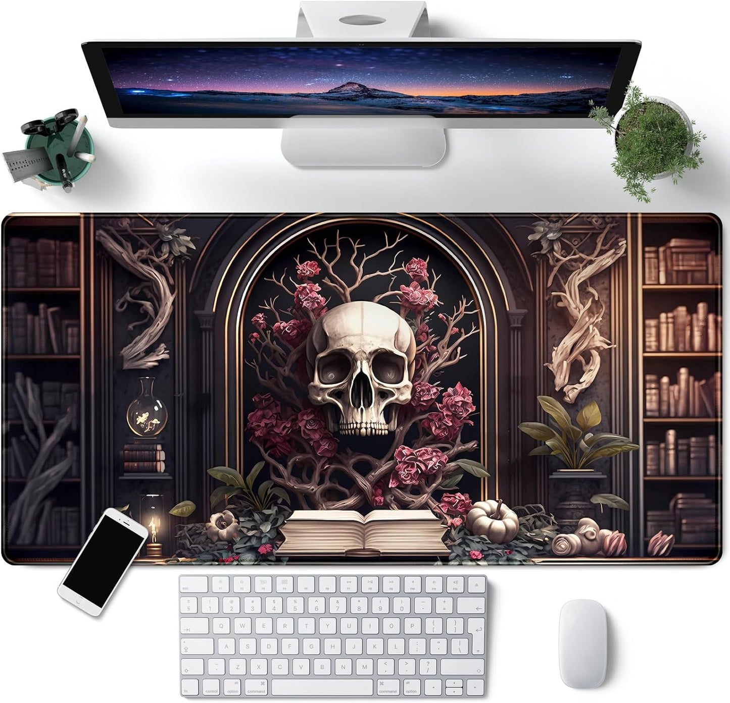 Japanese Desk Mat Riverside Full Moon Desk Pad Black Red Large Mouse Pad Gaming Mousepad Extended XXL Keyboard Pad 31.5 x 15.7 in Laptop Computer Mouse Keyboard Mat for Office Desk Decor