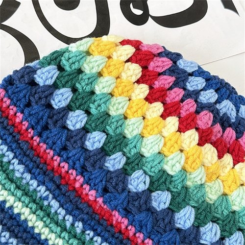 Women Crochet Bucket Hats Handmade Cloche Hats Knitted Beanies Floppy Fishing Hat Floral Cap Striped Trendy Outdoor