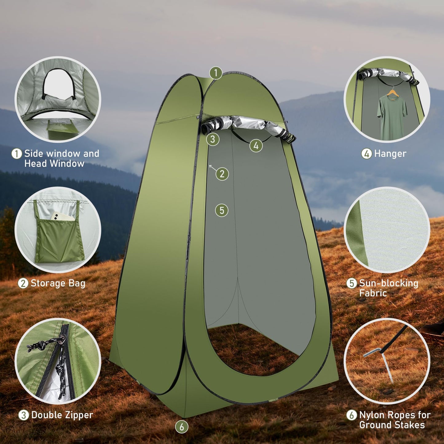 Portable Camping Toilet Kit for Adults, Pop up Privacy Tent, X Large Folding Toilet Potty with Camping Tent, Outdoor Instant Shower Tent Camp Toilet Changing Dressing Room (Green)