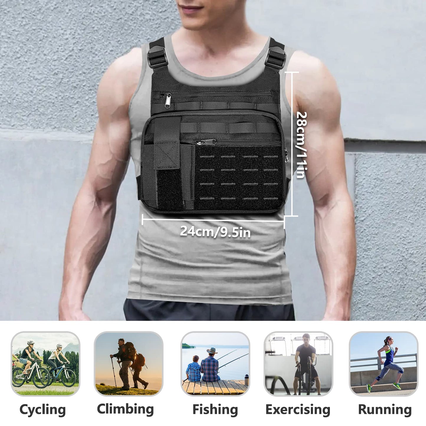KINGSLONG Tactical Chest Bag Lightweight Running Chest Pack, Water Resistant Running Vest Pack with Phone Holder Running Backpack for Men Women