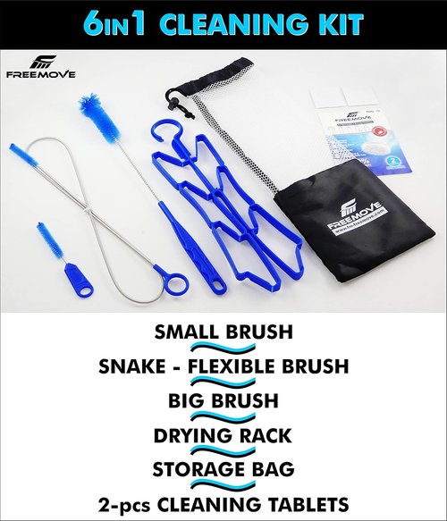 Hydration Bladder Cleaning Kit 6in1 - Clean and Maintain 2L and 3L Water Bladders with Ease - Includes 3 Brushes, Drying Hanger, Carry Bag & 2 Cleaning Tablets For Any Camelback Water Pack Backpack