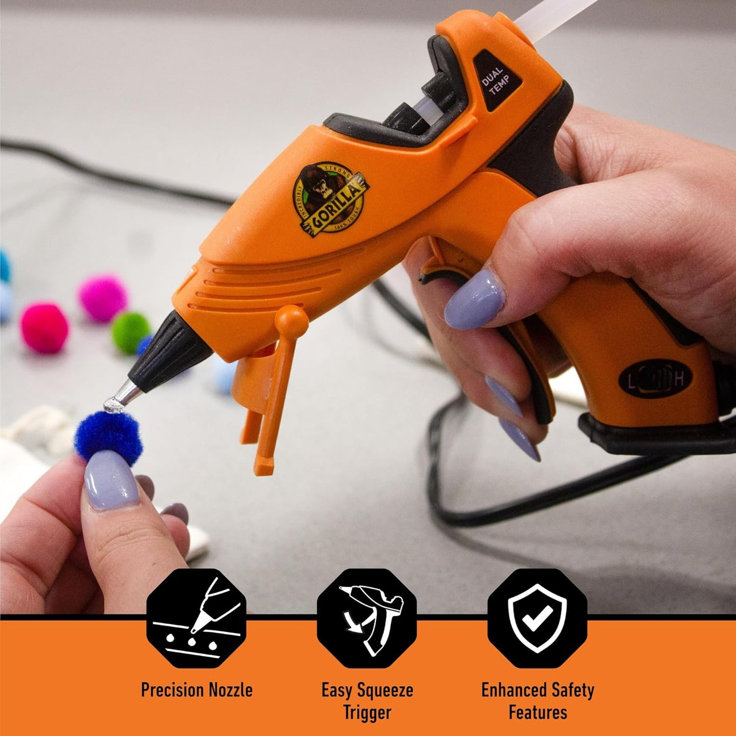 Gorilla Mini Hot Glue Gun Kit (Pack of 1 Mini Hot Glue Gun and 30 Sticks) - Dual Temp, Precision Nozzle, and Easy Squeeze Trigger