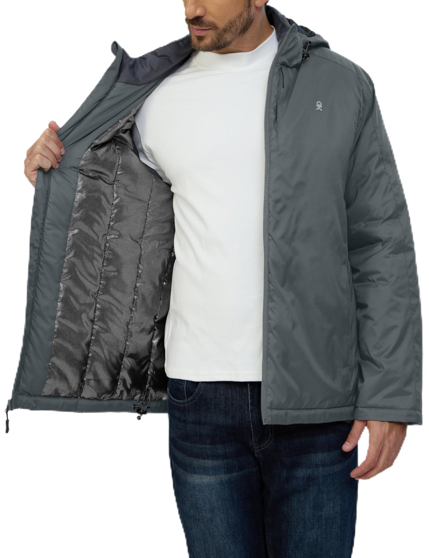 Little Donkey Andy Men's Winter Heat Reflective Jackets Water-Resistant Detachable hooded Insulated Thermal Ski Snow Coat Gray XL