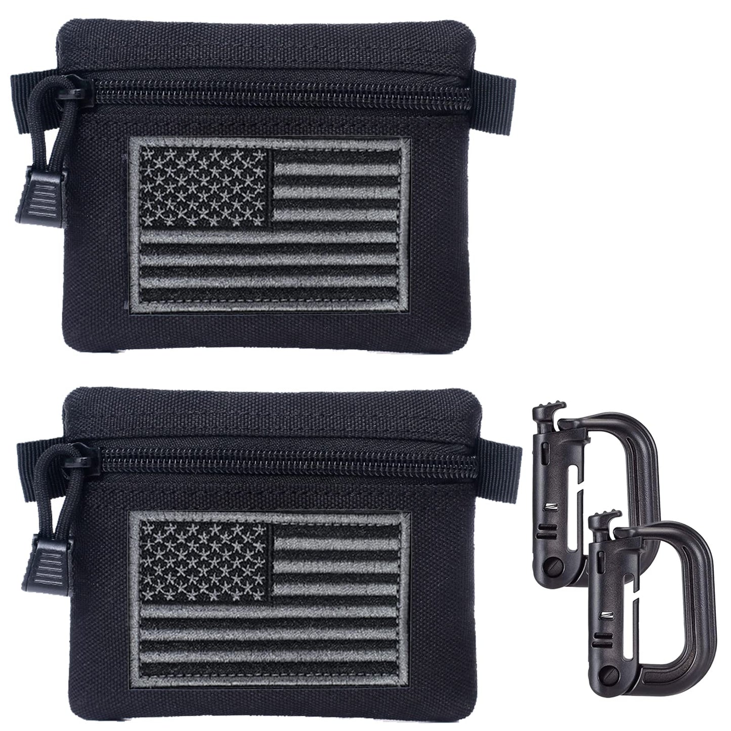 2 Packs Tactical EDC Pouches Compact Mini Military Molle Utility Pouch Accessories Organizer Bags Coin Purse Keychain Pockets Credit Card Holder for Waist Pack(2 Pack Horizontal Black)
