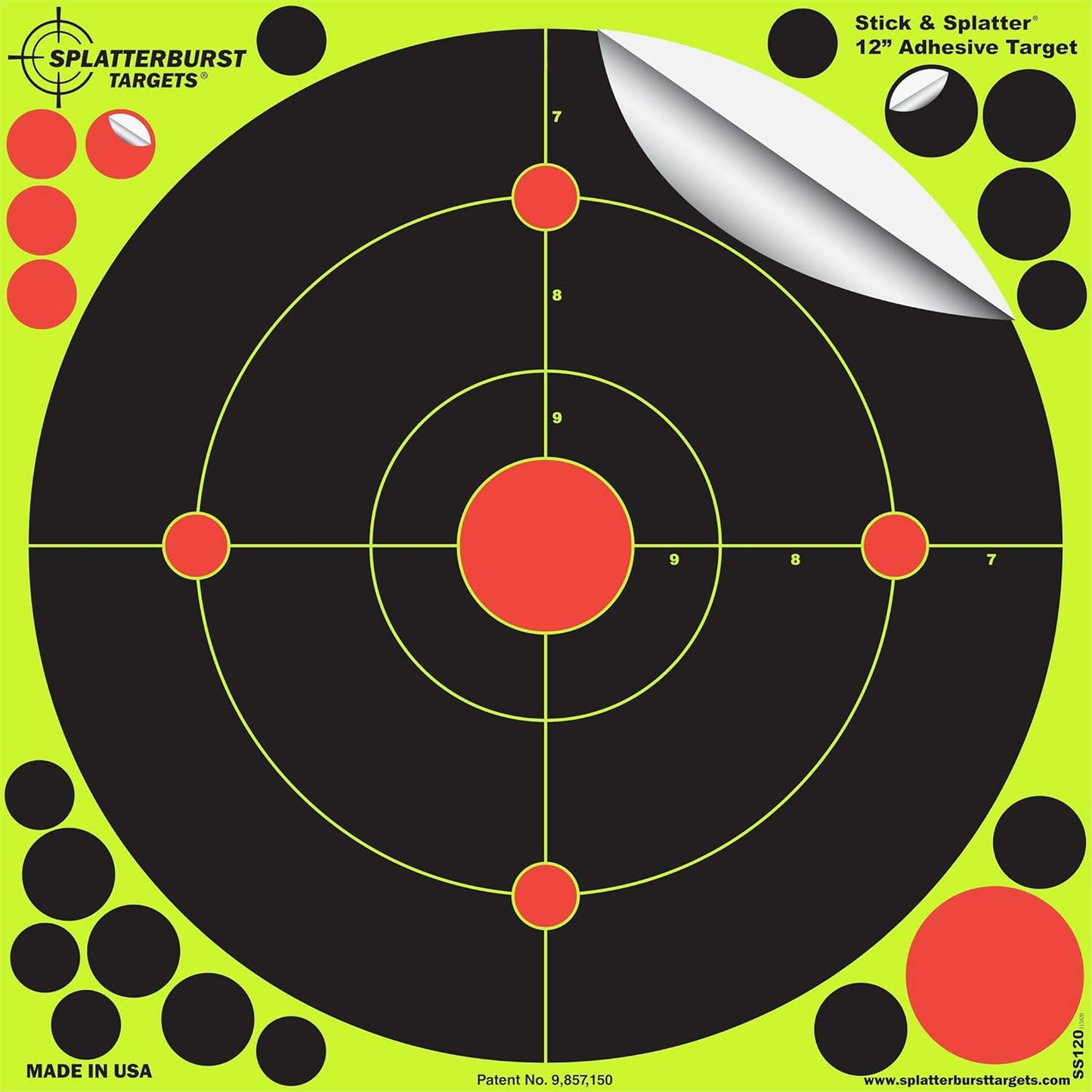 Splatterburst Targets -12 inch Stick & Splatter Self Adhesive Shooting Targets - Gun - Rifle - Pistol - Airsoft - BB Gun - Pellet Gun - Air Rifle - Made in USA