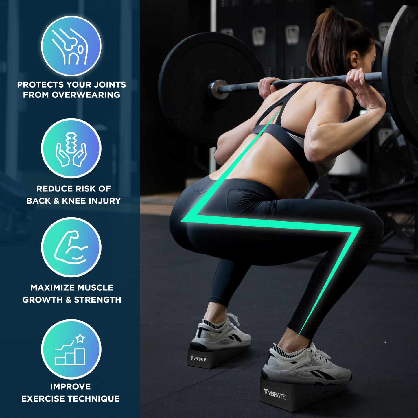 Adjustable Non-Slip Rubber Slant Board for Squats (4PC Squat Wedge Blocks) with 5 Resistance Bands ā Heel Elevated Calf Stretcher & Calf Raise Block for Strength Training, Mobility & Balance