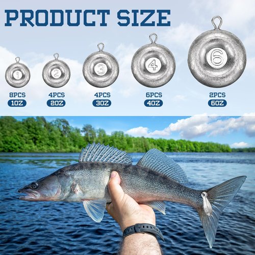 Rotatingpals 24 Pieces Fishing Disc Sinkers Weights Disc Sinker Fishing Sinkers Weights for Saltwater Catfishing Trolling Surf Tackle(1+2+3+4+6oz)