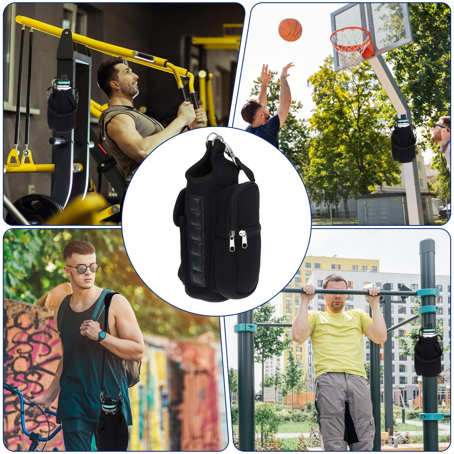 JOUTYFOR Gym Magnetic Bag Water Bottle Holder Gym Bottle Carrier Bag with Phone Pockets & Handle Shoulder Strap Gym Accessories Organizer for Men Women,5 Built-in Magnets Gym Bag Pouch Sleeve