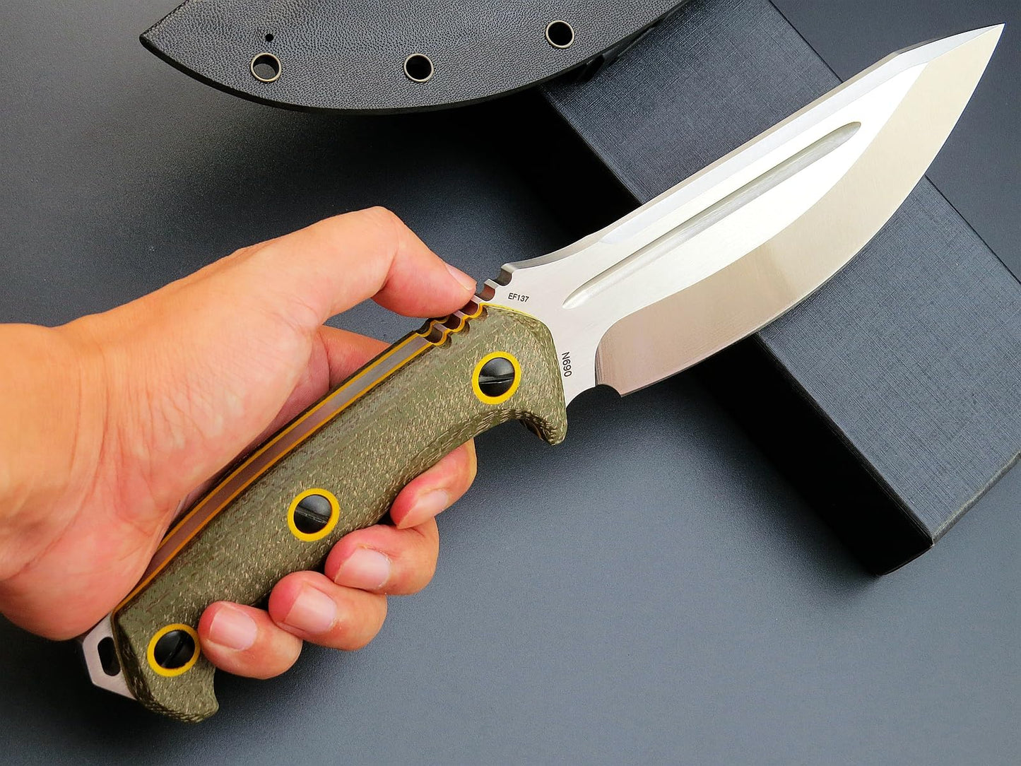 Eafengrow EF137 Fixed Blade Knife 2" Width N690 Steel Blade Micarta Handle Full Tang Heavy Duty Straight Knifes for Outdoor Working Camping Bushcraft(Green)