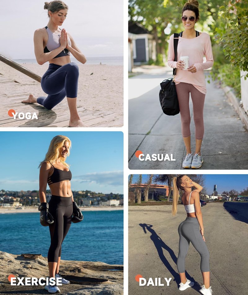 GAYHAY High Waisted Capri Leggings for Women - Soft Slim Yoga Pants for Running Cycling Workout Grey Blue