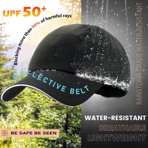 Mens Water-Resistant Baseball Cap Womens Rain Hat Foldable Outdoor Running Sun Fishing hat Black