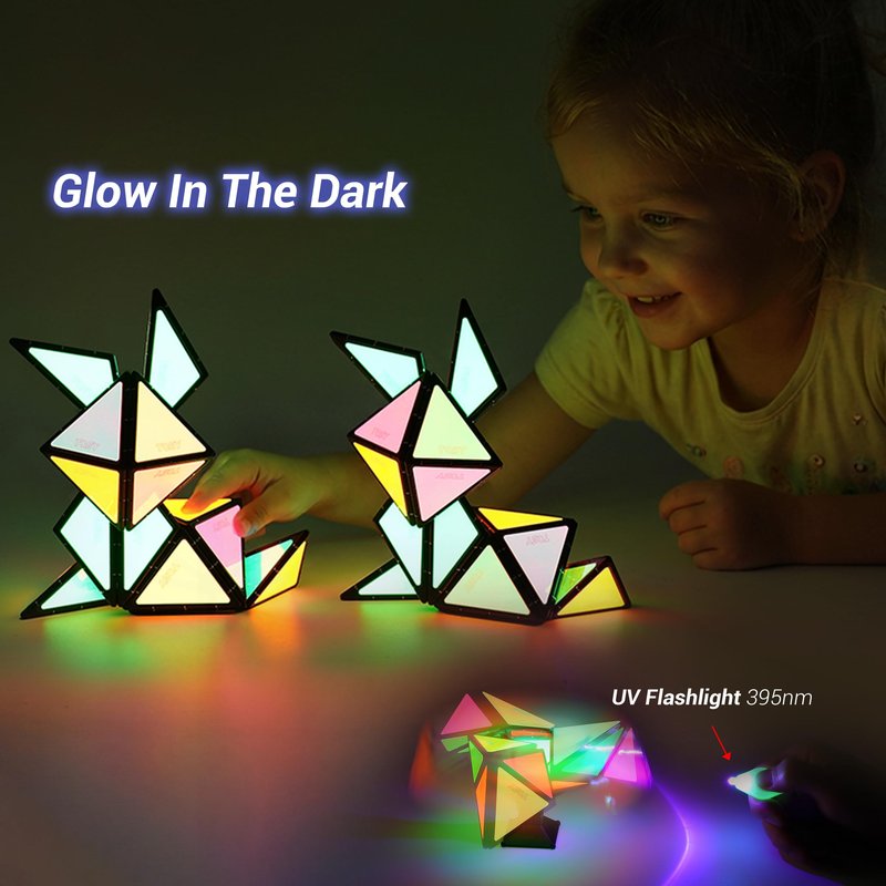 TOSY Magnet Pyramid Glow - 1 Cube Transforms into 1 Billion Shapes (Bunny, Egg, Flowers, Hearts), Easter Basket Stuffers Gift, 12 pcs, 243 Magnets, Glowing, Holographic Design, Puzzle/STEM Toy