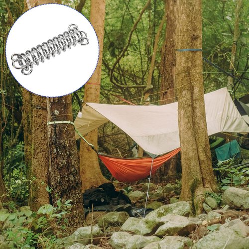 M METERXITY 8 Pack Tent Spring Buckle - Windproof Stainless Steel Rope Tensioner Awning Spring Hook, Apply to Camping Hiking (Silver Tone)