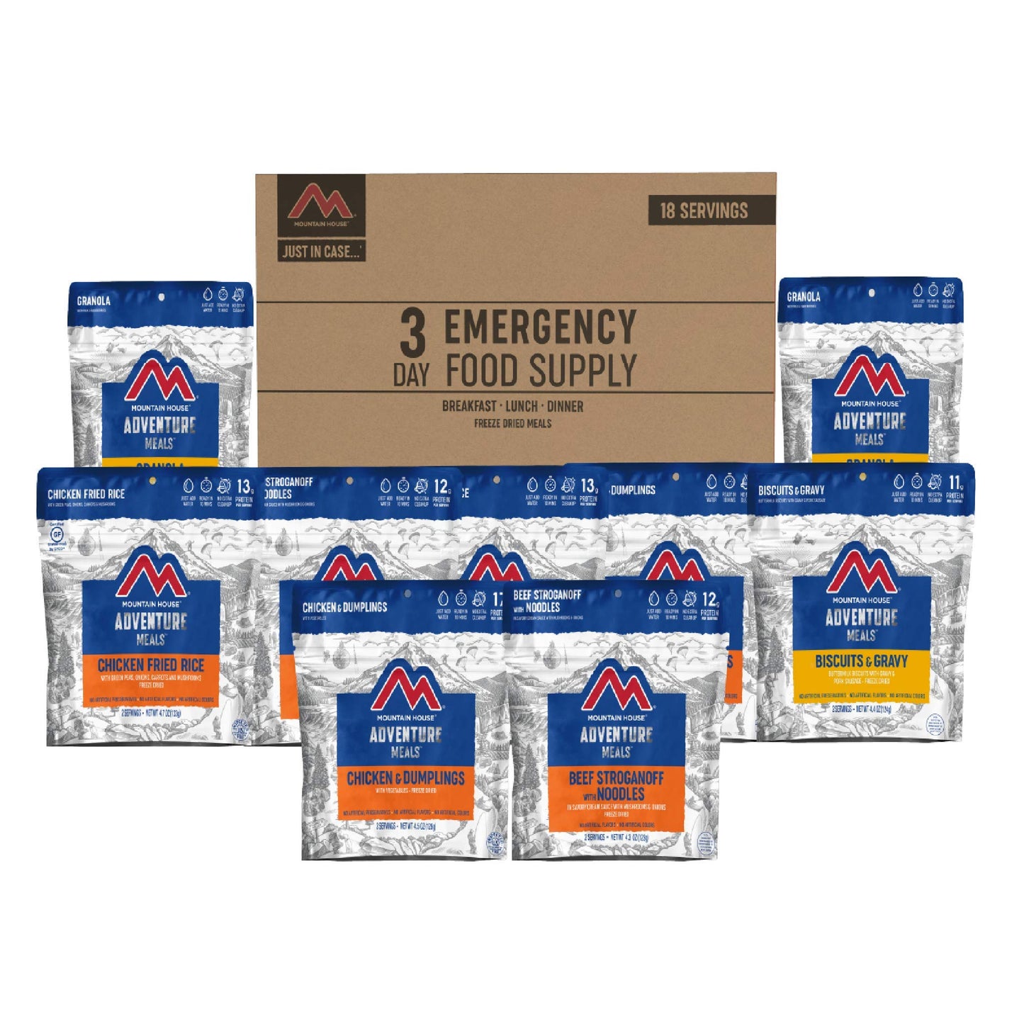 Mountain House 3-Day Emergency Food Supply | Freeze Dried Survival & Emergency Food | 18 Servings & Adventure Weekender Kit | Freeze Dried Camping & Backpacking Food | 12 Servings