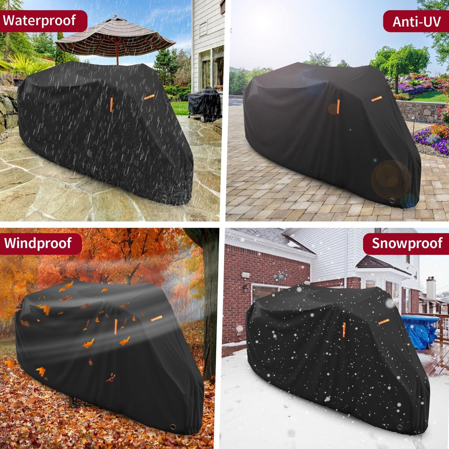 Generic Adult Tricycle Cover, Waterproof Bicycle/Motorcycle Storage Cover, Outdoors Indoors Dust Wind Proof Anti-UV 3 Wheeled Bike Cover, Protect Your Bike from Rain, Black