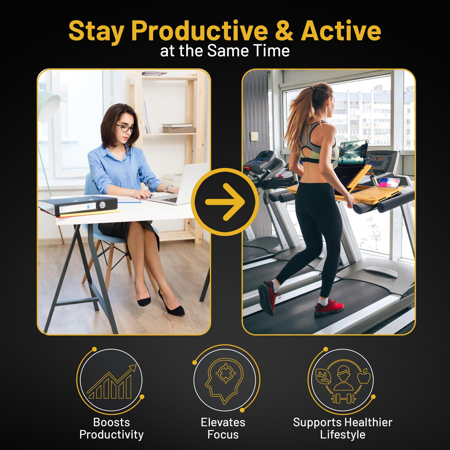 3J Group Treadmill Desk Attachment - Desk for Treadmill with Comfortable Wrist Rest Stable Straps Cup Holder Anti-Slip Pads Walking Desk Treadmill and Phone Slot, Fits Up to 32 Inch