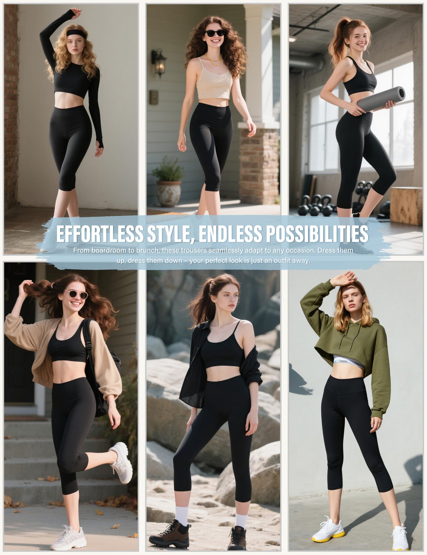 SUNCLOVE Capri Leggings for Women High Waisted Tummy Control Workout Soft Womens Yoga Capris Pants Beige