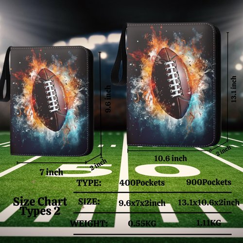 CHIMORY 2025 Football Card Binder Trading Card Binder Holder 400 Pockets, Fits 400 Cards with 50 Removable Pages, Football Cards Gifts Collector Album with Zipper Storage Display Case