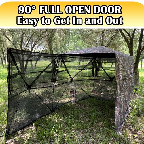 CROSS MARS Full Open Door 2-3 Person 360 Degree Ground Hunting Blind Camouflage Pop Up Duck Turkey Deer Hunting Blinds Tent