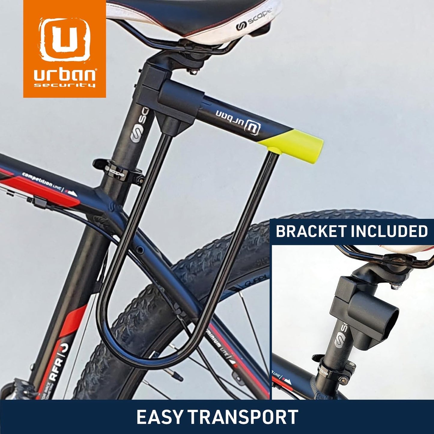 Urban 12U300 Bicycle U Lock with Bracket, Heavy Duty Bike Lock Anti Theft, Optimum Size 105X280mm, Universal Anti-Theft Bicycle Shackle Lock