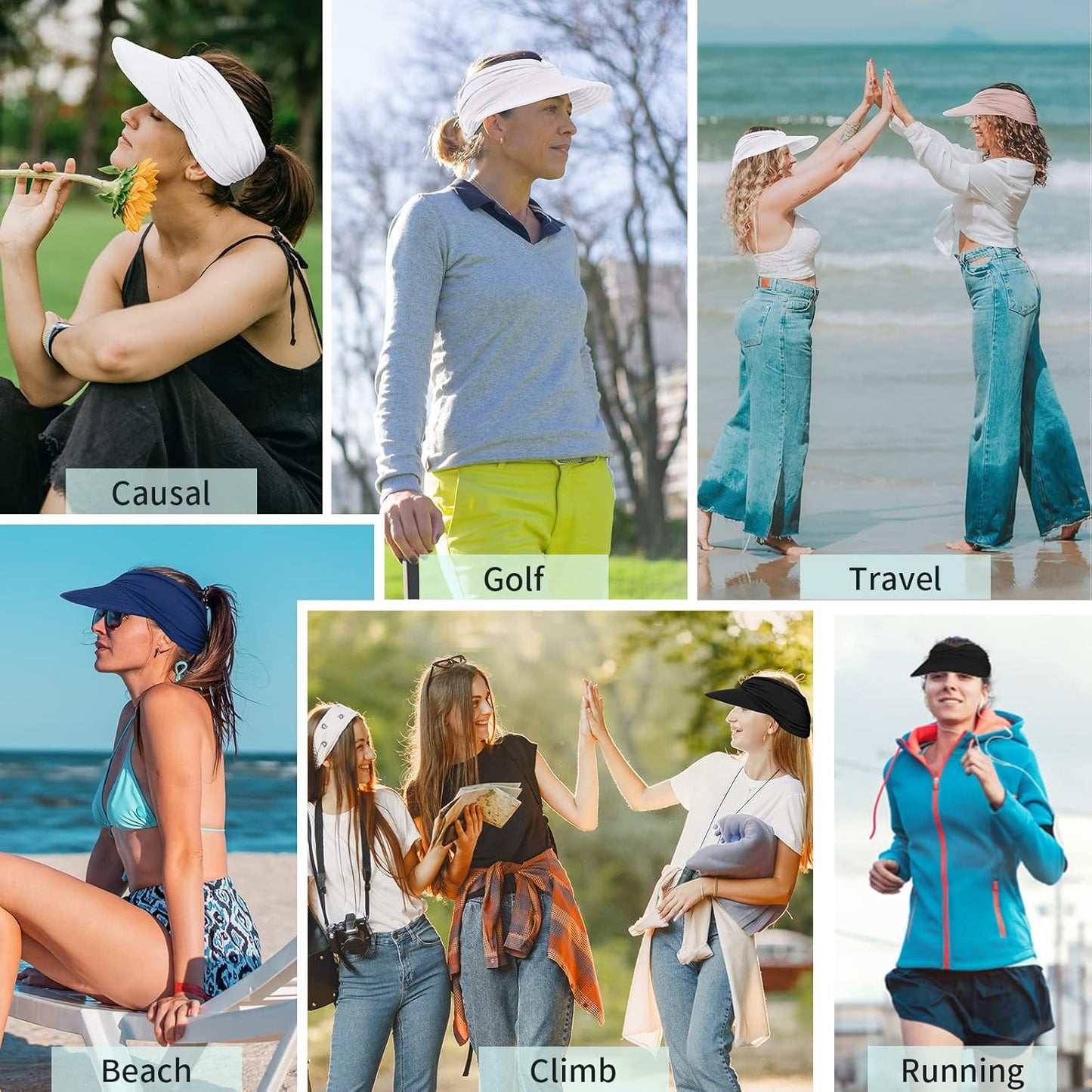 UV Protection Sun Hats for Women | Wide Brim Summer Visor with Ponytail